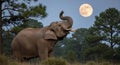 Elephant with Moon in Sky at Twilight Royalty Free Stock Photo