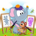 Elephant and mouse draw portraits Royalty Free Stock Photo