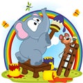 Elephant and mouse draw rainbow