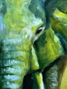 Elephant oil painting face close up, colorful and abstract. Hand made painting. Royalty Free Stock Photo