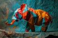 Elephant origami art. Colourful vibrant animal. AI Generated
