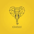 Elephant origami. Black color and text with yellow background