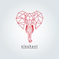 Elephant origami. Red color and text with background