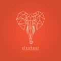 Elephant origami. White color and text with orange background
