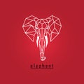 Elephant origami. White color and text with red background