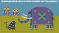 Elephant Owls and Cat Vector Animals