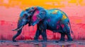 Elephant painted on the wall. Close-up image of an African elephant