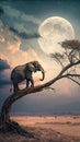 Elephant perched on tree branch under moon image Royalty Free Stock Photo