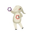 Elephant Playing Tambourine, Cute Cartoon Animal Musician Character Playing Musical Instrument Vector Illustration