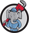 Elephant Plumber Monkey Wrench Circle Cartoon
