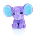 Elephant plushie doll isolated on white background with shadow reflection. Plush stuffed puppet on white backdrop.