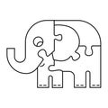 Elephant puzzle for children in dodle style. Kids toy. Isolated game on white background. Hand drawing vector Royalty Free Stock Photo