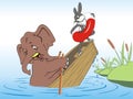 Elephant and rabbit drown in a boat