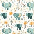 elephant retro seamless pattern, nursery decor, simple, 16k reso