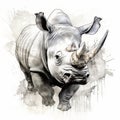 Surrealistic Watercolor Illustration Of White Rhino