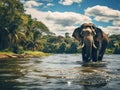 Ai Generated illustration Wildlife Concept of Elephant in the river