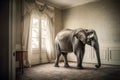 elephant in the room, neural network generated photorealistic image