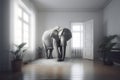 elephant in the room, neural network generated photorealistic image