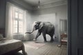 elephant in the room, neural network generated photorealistic image