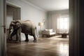 elephant in the room, neural network generated photorealistic image