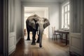 elephant in the room, neural network generated photorealistic image