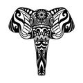 Elephant`s head zentangle with the beautiful ornament Royalty Free Stock Photo