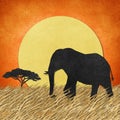 Elephant in Safari field recycled paper background