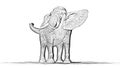 Elephant on sand area - Pencil drawing on white background Royalty Free Stock Photo