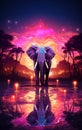 elephant in the savannah, a beautiful multicolored painting of an elephant