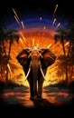 elephant in the savannah, a beautiful multicolored painting of an elephant