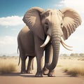 Elephant savannah wildlife. Generate Ai Royalty Free Stock Photo