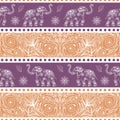 Purple and Orange Ethnic Elephant Pattern