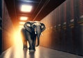 Elephant in the server room. Concept of the big data and digital fragility. Generated AI. Royalty Free Stock Photo