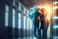 Elephant in the server room. Concept of the big data and digital fragility. Generated AI. Royalty Free Stock Photo