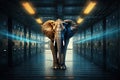Elephant in the server room. Concept of the big data and digital fragility. Generated AI. Royalty Free Stock Photo