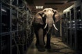 Elephant in the server room. Concept of the big data and digital fragility. Generated AI. Royalty Free Stock Photo