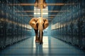 Elephant in the server room. Concept of the big data and digital fragility. Generated AI. Royalty Free Stock Photo