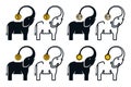 Elephant shaped piggy bank icons with currencies