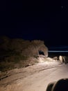 Elephant shaped rock at night