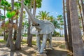 Elephant-shaped shower, inside an oasis of palm