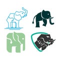 Elephant Shield Line Logo Design Illustration Template Set