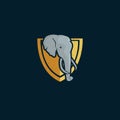 Elephant shield and sunset in vintage style logo