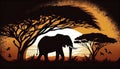 Elephant Silhouette, Dawn, Made with Generative AI