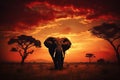 Elephant silhouette Majestic creature stands tall against African sunset canvas