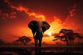 Elephant silhouette Majestic creature stands tall against African sunset canvas