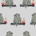 The elephant sits next to the cake. Seamless pattern