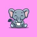 Elephant Sitting Drink Coffee Cute Creative Kawaii