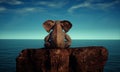 Elephant sitting on a rock admiring the ocean. Aspirations concept Royalty Free Stock Photo