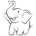 Elephant smiling cartoon character black and white Royalty Free Stock Photo