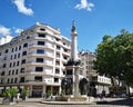 Elephant square in Chambery with central fountain and column